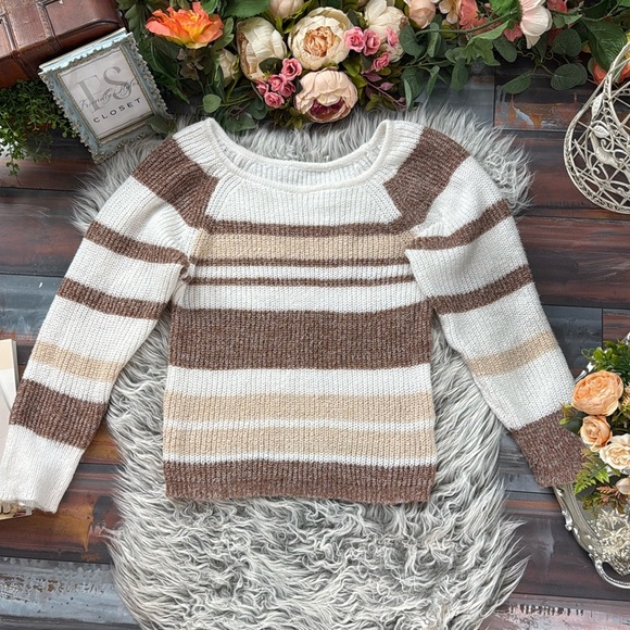 Striped Knit Sweater - Brown and Cream - Picture 4 of 7